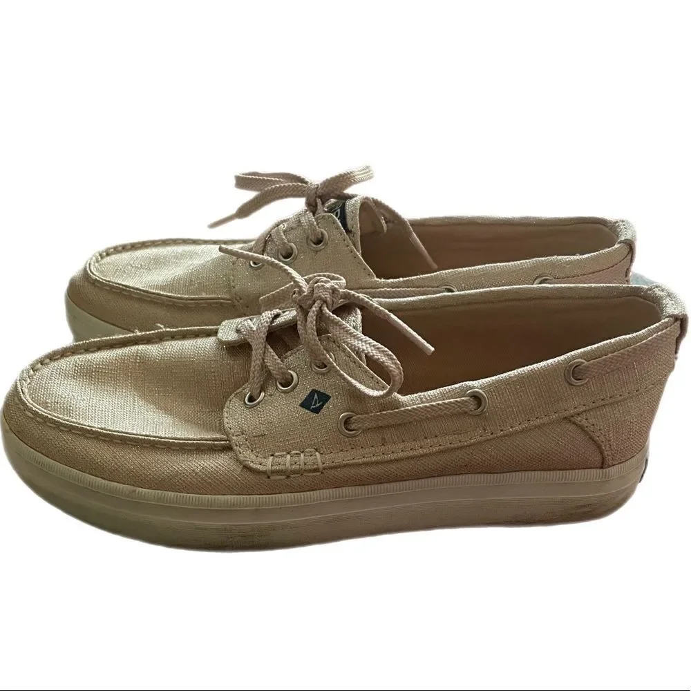 Sperry Top Sider Rose Gold Boat Shoes, Girls size 4/woman’s 6
